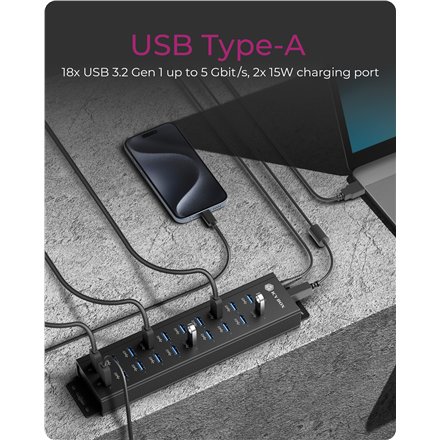Raidsonic , 20-in-1 USB HUB with power supply, on/off button and mounting brackets , IB-HUB1720-U3