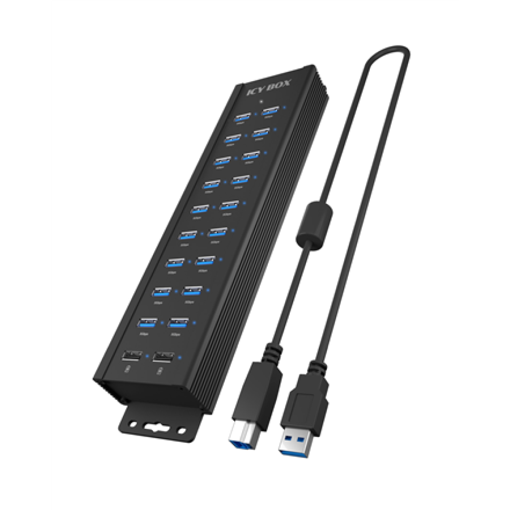 Raidsonic , 20-in-1 USB HUB with power supply, on/off button and mounting brackets , IB-HUB1720-U3