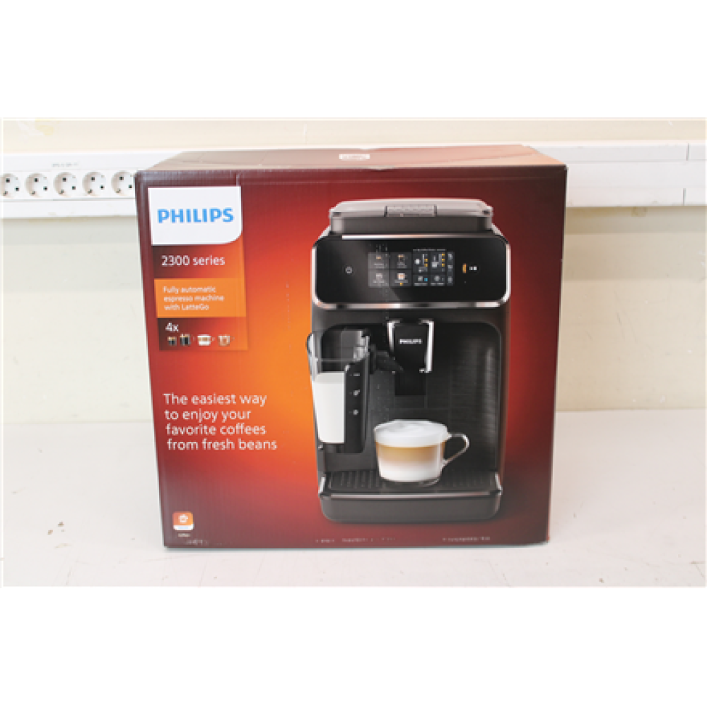 SALE OUT. Philips EP2331/10 Fully automatic Coffee maker, Black , Philips , Coffee maker , EP2331/10 , Pump pressure 15 bar , Built-in milk frother , Automatic , 1500 W , Black , DAMAGED PACKAGING