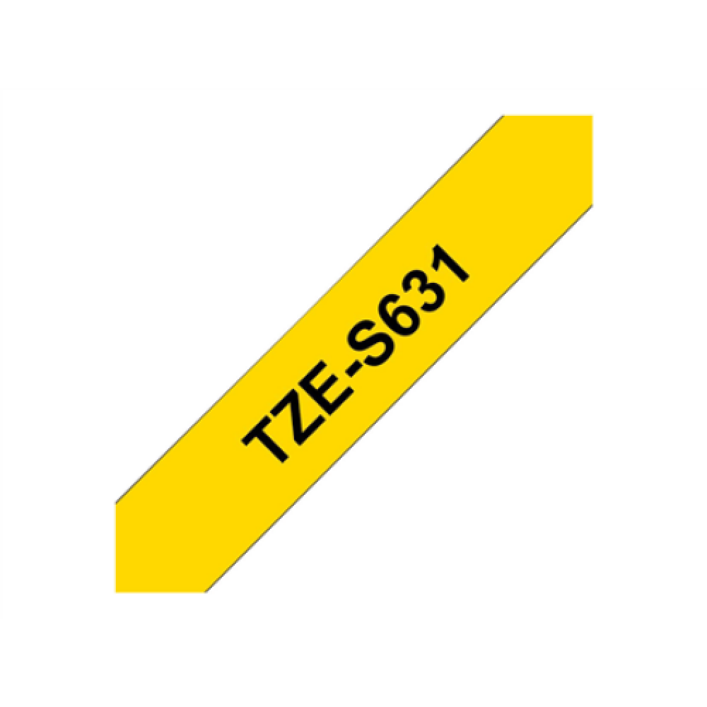 Brother , TZe-S631 Strong Adhesive Laminated Tape , Black on Yellow , TZe , 8 m , 1.2 cm