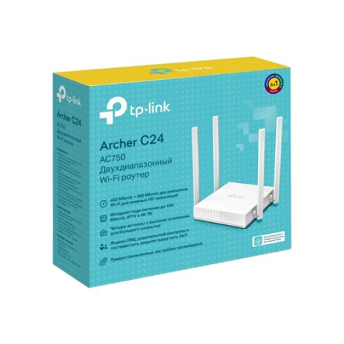 TP-LINK , Dual Band Router , Archer C24 , 802.11ac , 300+433 Mbit/s , 10/100 Mbit/s , Mesh Support No , MU-MiMO Yes , No mobile broadband , Antenna type 4xFixed