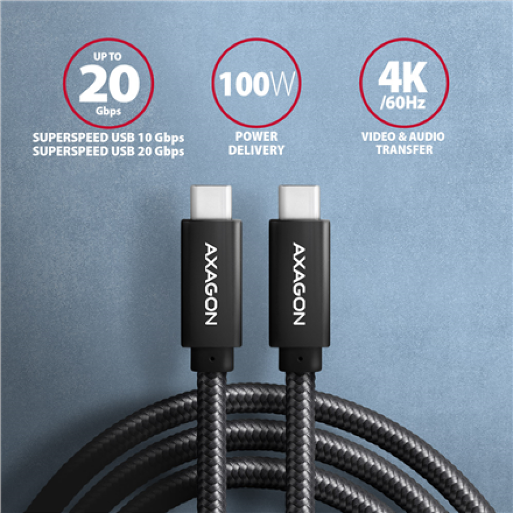 AXAGON Data and charging USB 2.0 cable , BUCM32-CM20AB , USB Type-C to USB Type-C