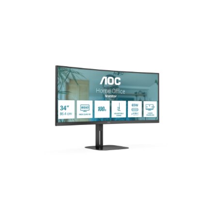 AOC , Curved Monitor , CU34V5C/BK , 34 , VA , WQHD , 21:9 , 100 Hz , 4 ms , 3440 x 1440 , 300 cd/m² , HDMI ports quantity 1