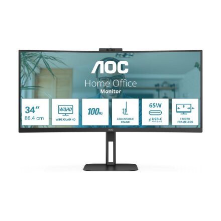 AOC , Curved Monitor , CU34V5C/BK , 34 , VA , WQHD , 21:9 , 100 Hz , 4 ms , 3440 x 1440 , 300 cd/m² , HDMI ports quantity 1
