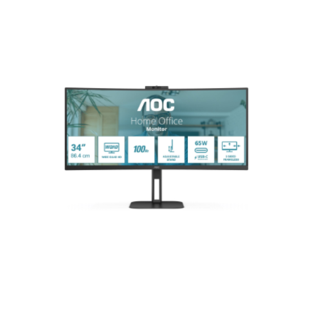 AOC , Curved Monitor , CU34V5C/BK , 34 , VA , WQHD , 21:9 , 100 Hz , 4 ms , 3440 x 1440 , 300 cd/m² , HDMI ports quantity 1