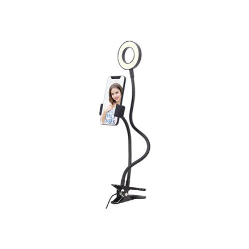 Gembird Selfie ring light with phone holder , Gembird , Selfie ring light with phone holder , LED-RING4-PH-01 , ABS + metal , LED ring diameter: 3.5. Flexible arms for both phone holder & selfie ring. Practical buttons to change light intensity, color
