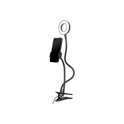 Gembird Selfie ring light with phone holder , Gembird , Selfie ring light with phone holder , LED-RING4-PH-01 , ABS + metal , LED ring diameter: 3.5. Flexible arms for both phone holder & selfie ring. Practical buttons to change light intensity, color