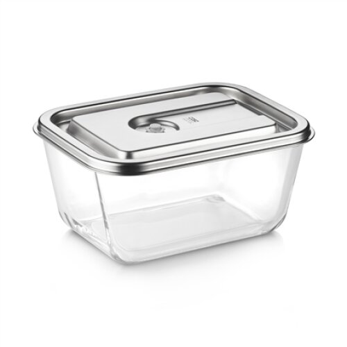 Caso Glass Vacuum Container with Stainless Steel Lid , VacuBoxx Inox XL , Transparent