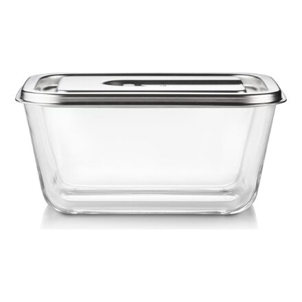Caso Glass Vacuum Container with Stainless Steel Lid , VacuBoxx Inox XL , Transparent