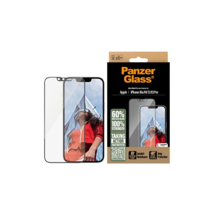 PanzerGlass Screen protector , Apple , iPhone 13/iPhone 13 Pro/iPhone 14/iPhone 16e , Glass , Transparent , Ultra-Wide Fit W. Aligner