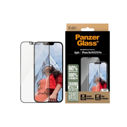 PanzerGlass Screen protector , Apple , iPhone 13/iPhone 13 Pro/iPhone 14/iPhone 16e , Glass , Transparent , Ultra-Wide Fit W. Aligner