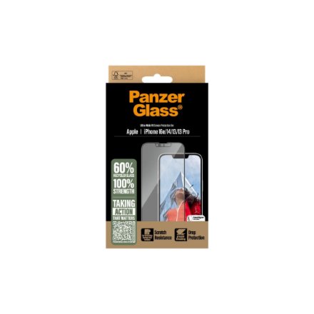 PanzerGlass Screen protector , Apple , iPhone 13/iPhone 13 Pro/iPhone 14/iPhone 16e , Glass , Transparent , Ultra-Wide Fit W. Aligner