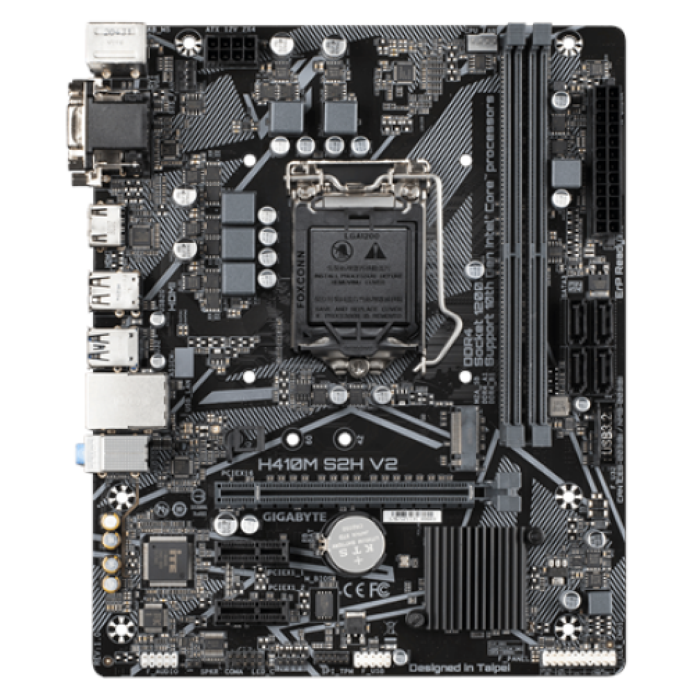 Gigabyte , H410M S2H V2 1.0 M/B , Processor family Intel , Processor socket LGA1200 , DDR4 DIMM , Memory slots 2 , Supported hard disk drive interfaces SATA, M.2 , Number of SATA connectors 4 , Chipset Intel H , Micro ATX
