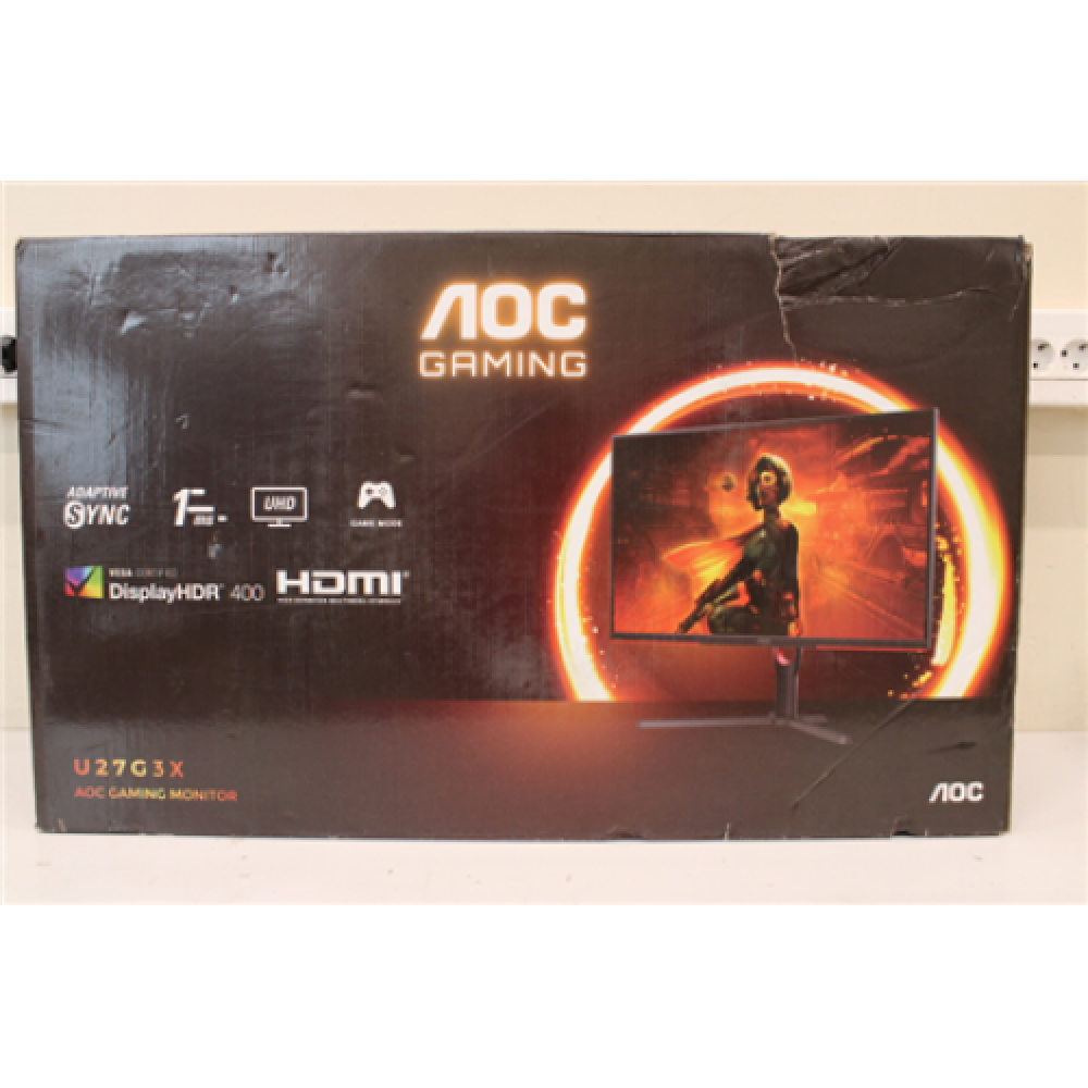 SALE OUT.AOC U27G3X/BK 27 IPS/16:9/3840×2160/400cd/m2/1ms DisplayPort, HDMI, Headphone out AOC Monitor U27G3X/BK 27 IPS 3840 x 2160 pixels 16:9 1 ms Black DAMAGED PACKAGING HDMI ports quantity 2 160 Hz , Monitor , U27G3X/BK , 27 , IPS , 3840 x 2160 pixels