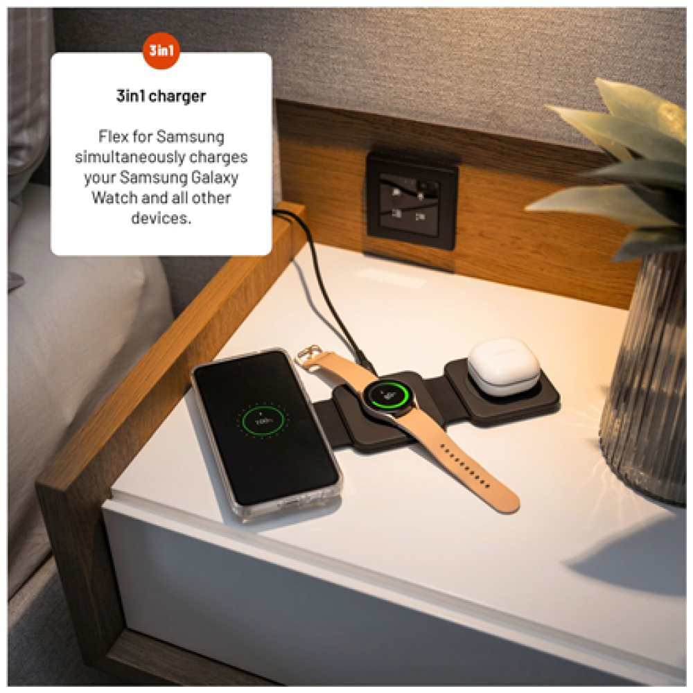 Fixed , Wireless Foldable Charger 3in1 Flex for Samsung , FIXFLE-SA-BK