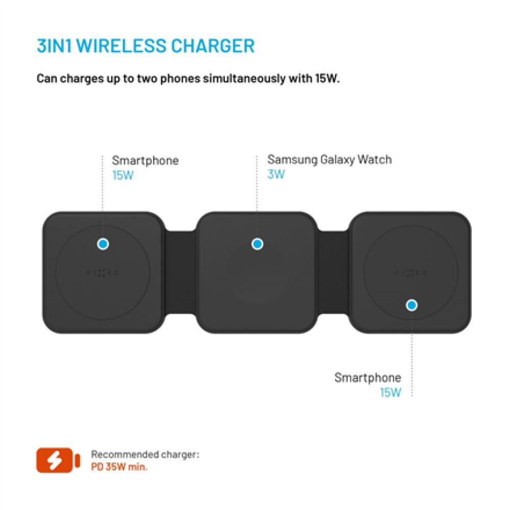 Fixed , Wireless Foldable Charger 3in1 Flex for Samsung , FIXFLE-SA-BK