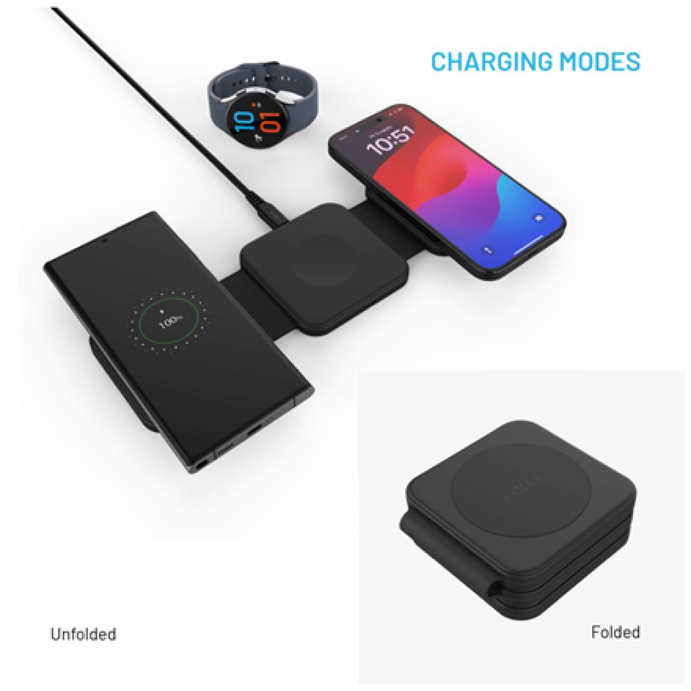 Fixed , Wireless Foldable Charger 3in1 Flex for Samsung , FIXFLE-SA-BK