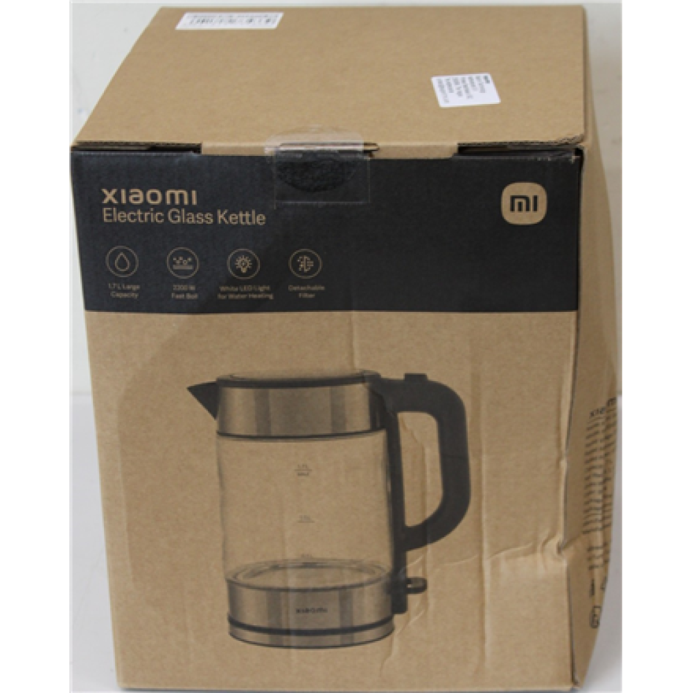 SALE OUT. Xiaomi Electric Glass Kettle EU , Xiaomi , Electric Glass Kettle EU , Electric , 2200 W , 1.7 L , Glass , 360° rotational base , Black/Stainless Steel , DAMAGED PACKAGING