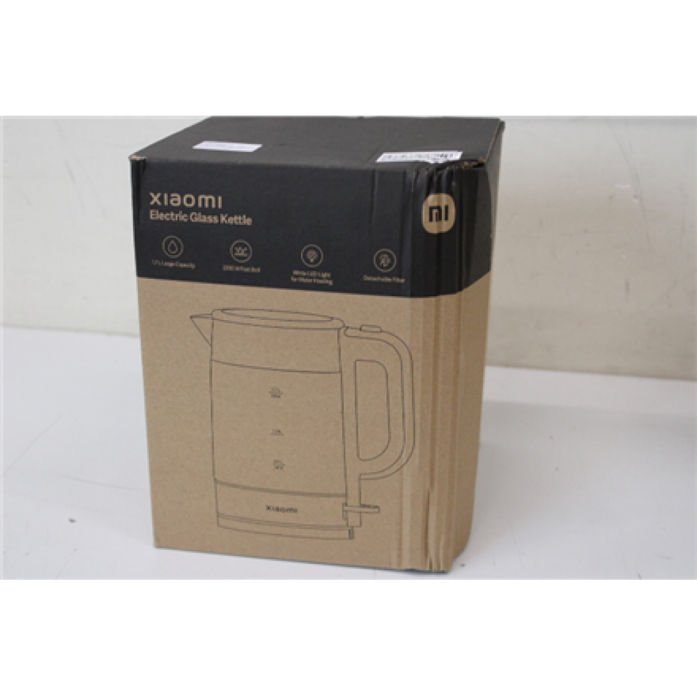 SALE OUT. Xiaomi Electric Glass Kettle EU , Xiaomi , Electric Glass Kettle EU , Electric , 2200 W , 1.7 L , Glass , 360° rotational base , Black/Stainless Steel , DAMAGED PACKAGING