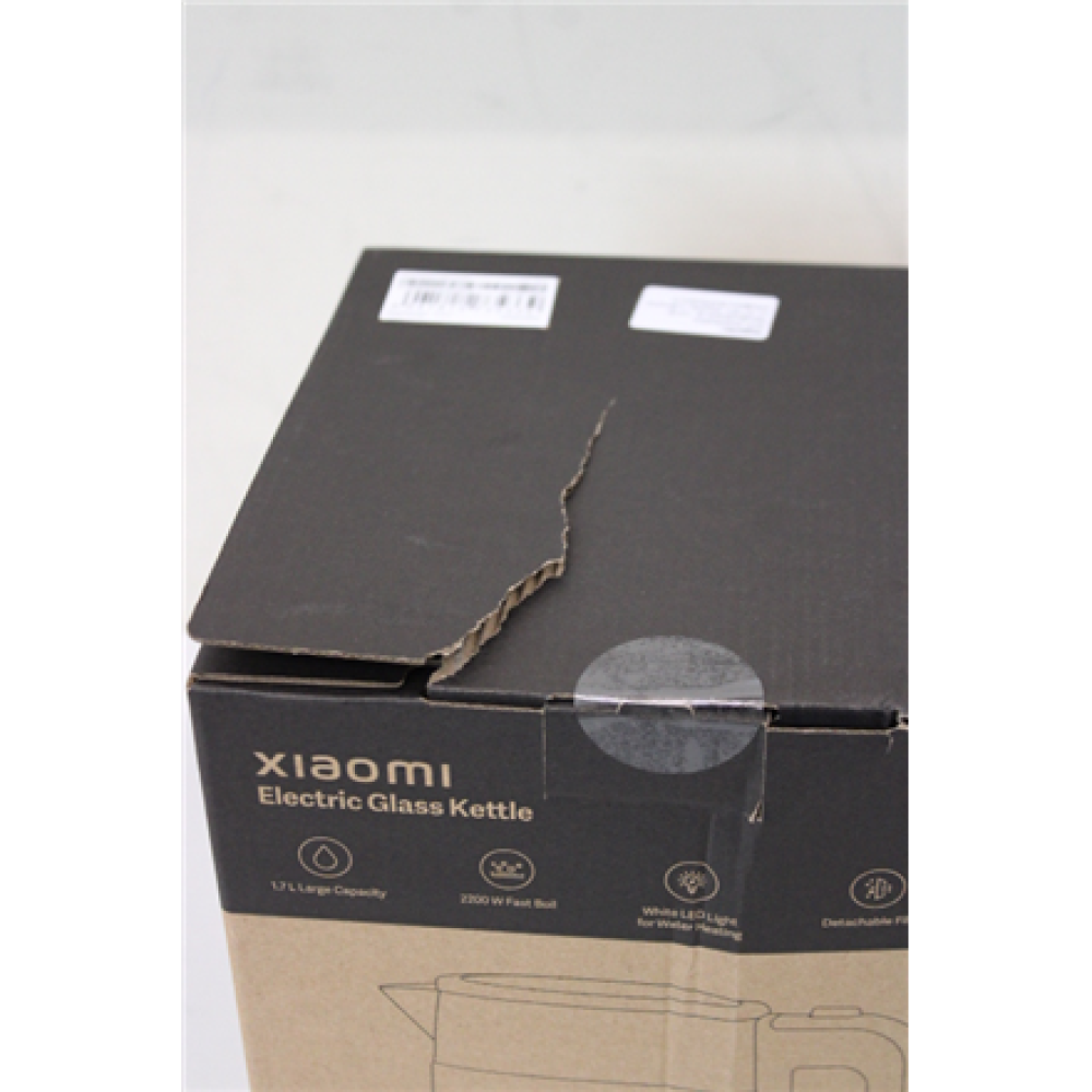 SALE OUT. Xiaomi Electric Glass Kettle EU , Xiaomi , Electric Glass Kettle EU , Electric , 2200 W , 1.7 L , Glass , 360° rotational base , Black/Stainless Steel , DAMAGED PACKAGING