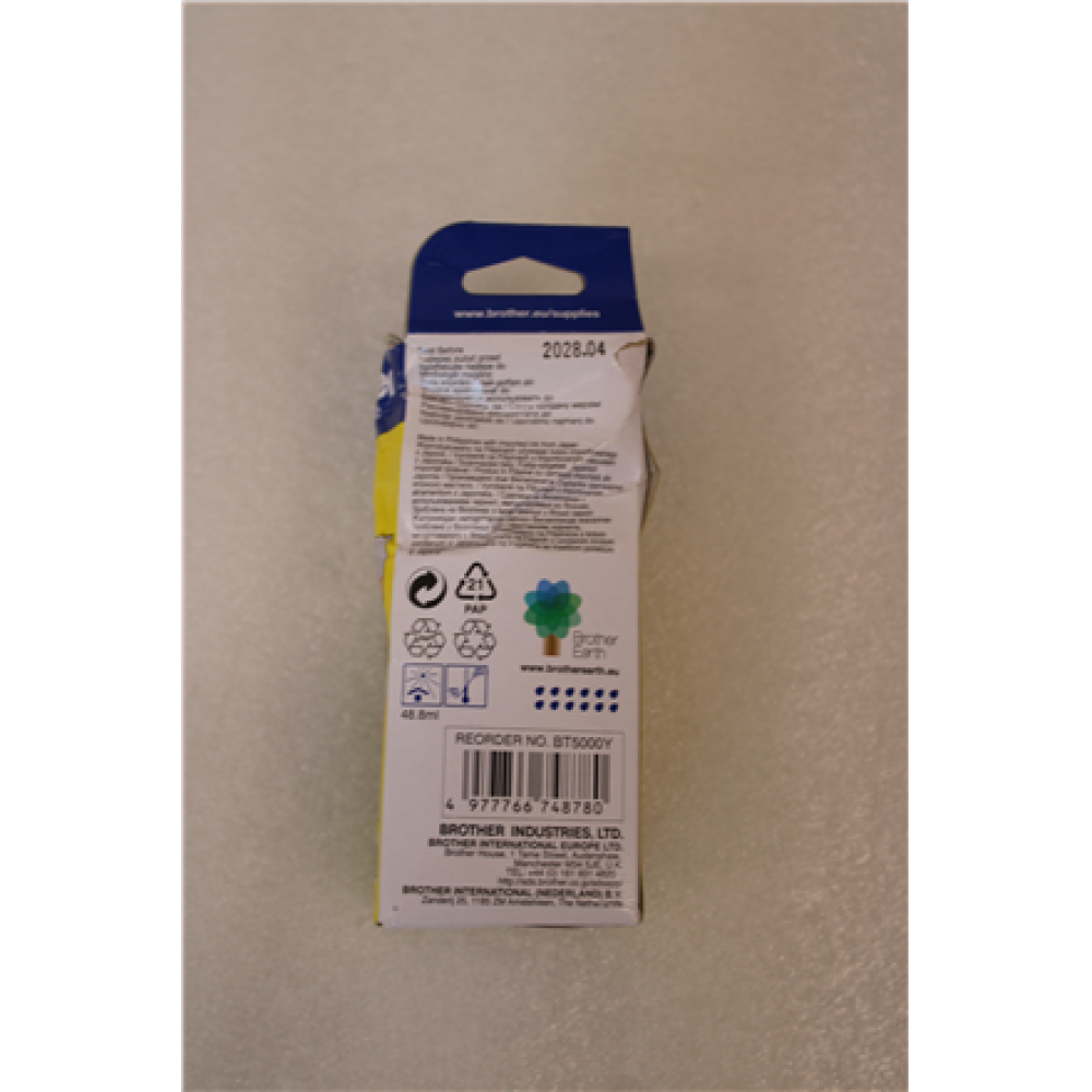 SALE OUT. Brother BT-5000Y Yellow ink bottle , SALE OUT. Brother BT5000Y , Ink Cartridge , Yellow , DAMAGED PACKAGING