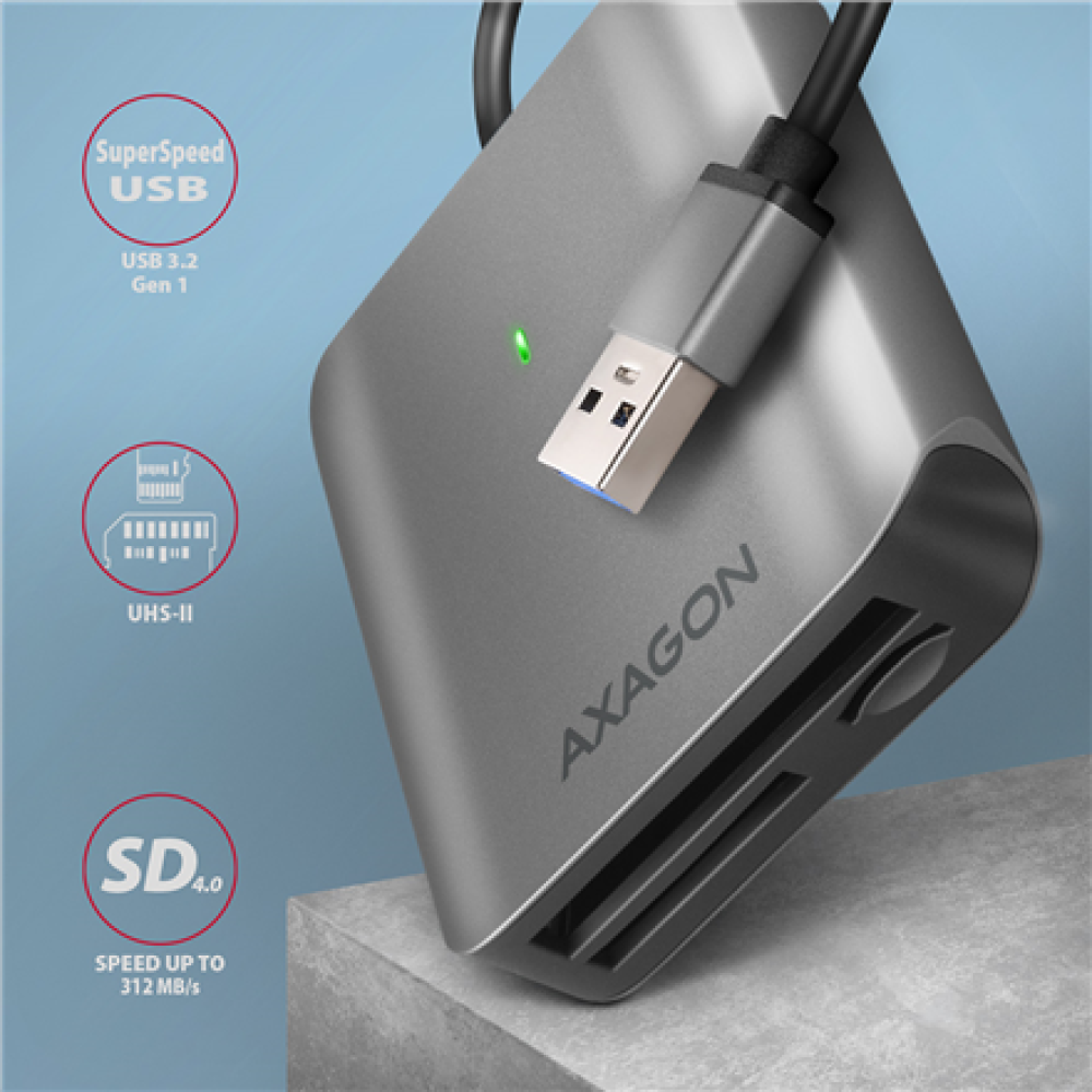 AXAGON Aluminum high-speed USB-A 3.2 Gen 1 memory card reader, 3 slots , CRE-S3