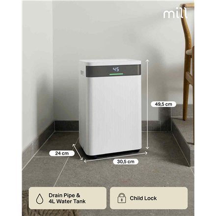 Mill , Dehumidifier , MDH20 , Suitable for rooms up to 20-30 m² , Water tank capacity 4 L , White