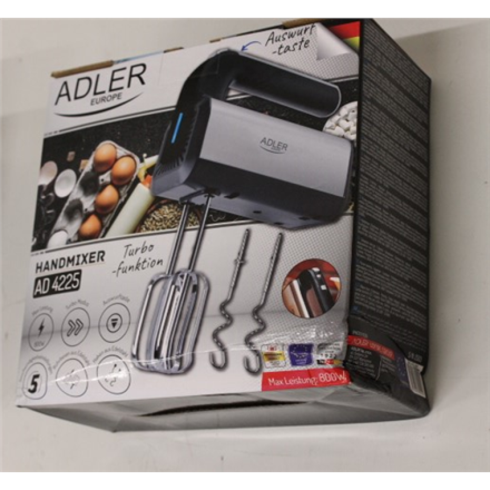 SALE OUT. Adler AD 4225 Hand Mixer, 3 functions, 300W , Adler , Hand mixer , AD 4225 , Hand Mixer , 300 W , Number of speeds 5 , Turbo mode , Stainless steel , DAMAGED PACKAGING
