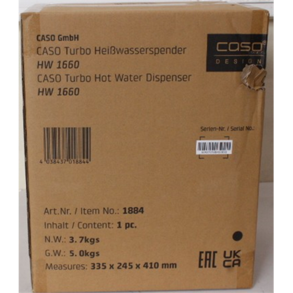 SALE OUT. Caso 01884 HW 1660 Turbo Hot water dispenser, Power 2600 W, Capacity 4 L, Black/Stainless Steel , Caso , Turbo Hot Water Dispenser , HW 1660 , Water Dispenser , 2600 W , 4 L , Plastic/Stainless Steel , Black/Stainless Steel , DAMAGED PACKAGING