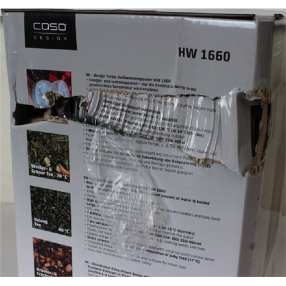 SALE OUT. Caso 01884 HW 1660 Turbo Hot water dispenser, Power 2600 W, Capacity 4 L, Black/Stainless Steel , Caso , Turbo Hot Water Dispenser , HW 1660 , Water Dispenser , 2600 W , 4 L , Plastic/Stainless Steel , Black/Stainless Steel , DAMAGED PACKAGING