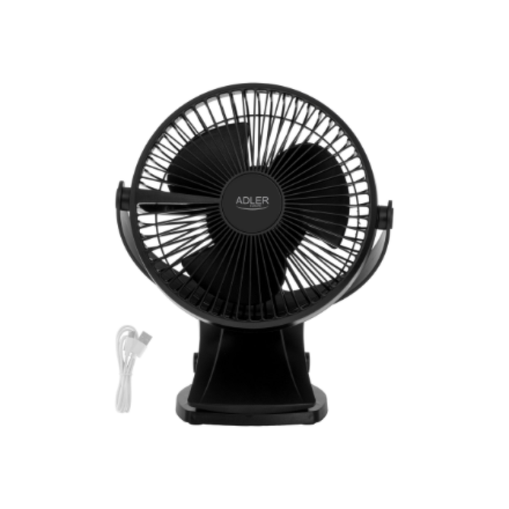 Adler Rechargeable Clip-on Desk Fan , AD 7342 , Table Fan , 5 W , Diameter 15.5 cm , Number of speeds 3 , Oscillation , Black