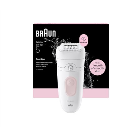 Braun Epilator , Silk-épil 5 SE5-000 , Operating time (max) 40 min , Number of power levels 2 , Wet & Dry , White/Pink