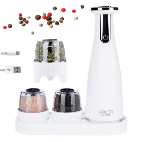 Adler , Electric Salt and pepper grinder , AD 4449w , Housing material ABS plastic , 7 W , Lithium , Matte White