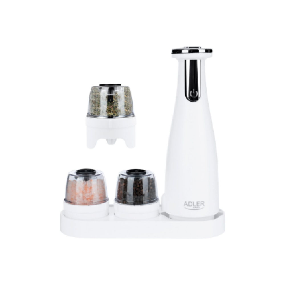 Adler , Electric Salt and pepper grinder , AD 4449w , Grinder , 7 W , Housing material ABS plastic , Lithium , Mills with ceramic querns; Charging light; Auto power off after: 3 minutes; Fully charged for 120 minutes of continuous use; Charging time: 2.5 