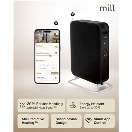 Mill , WiFI GEN3 Oil Filled Radiator , OIL2000WIFI3 , Oil Filled Radiator , 2000 W , Number of power levels 3 , Black