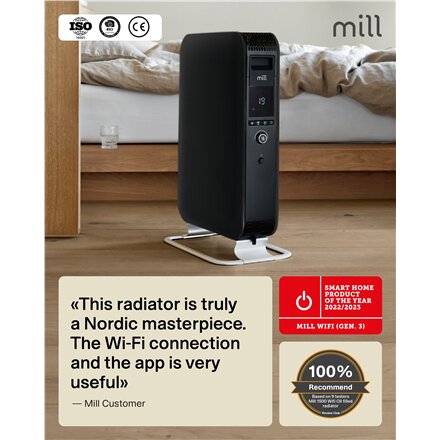 Mill , WiFI GEN3 Oil Filled Radiator , OIL2000WIFI3 , Oil Filled Radiator , 2000 W , Number of power levels 3 , Black
