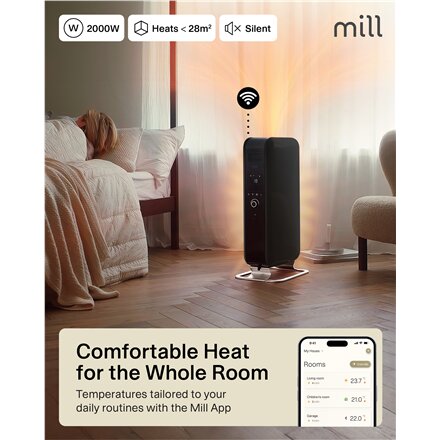 Mill , WiFI GEN3 Oil Filled Radiator , OIL2000WIFI3 , Oil Filled Radiator , 2000 W , Number of power levels 3 , Black