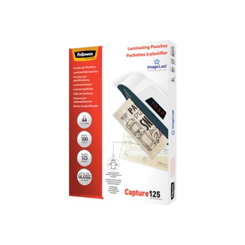 Fellowes , Laminating Pouch PREMIUM , A4 , Glossy , Thickness: 125 micron, Qty Per Pack: 100 pcs; Ideal for notices, craft materials, signage and frequently handled documents; Compatible with all laminator brands