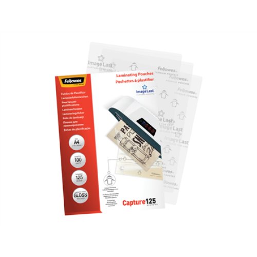 Fellowes , Laminating Pouch PREMIUM , A4 , Glossy , Thickness: 125 micron, Qty Per Pack: 100 pcs; Ideal for notices, craft materials, signage and frequently handled documents; Compatible with all laminator brands