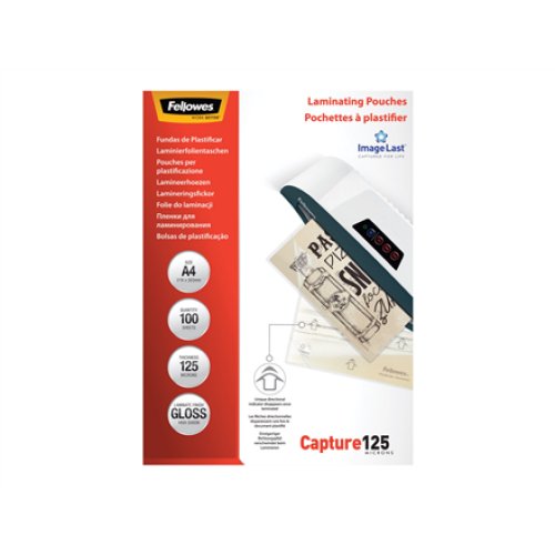 Fellowes , Laminating Pouch PREMIUM , A4 , Glossy , Thickness: 125 micron, Qty Per Pack: 100 pcs; Ideal for notices, craft materials, signage and frequently handled documents; Compatible with all laminator brands
