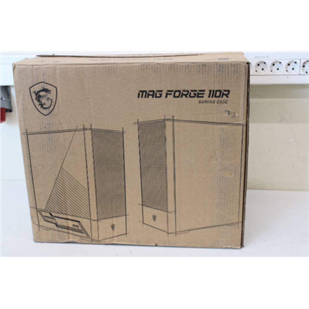 SALE OUT. MSI MAG FORGE 110R PC Case, Mid-Tower, USB 3.2, Black , MSI , DAMAGED PACKAGING, BROKEN LEG