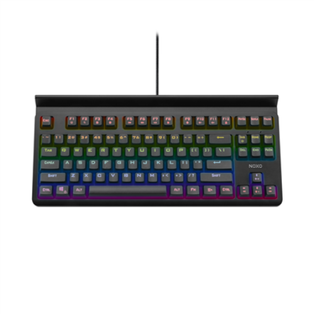 NOXO Specter Gaming keyboard Mechanical Mechanical switches with noticeable tactile and audible feedback; Individually backlit keys with dynamic lighting effects and rainbow illumination; Compact design maximizes desktop space for mouse movement; Long las