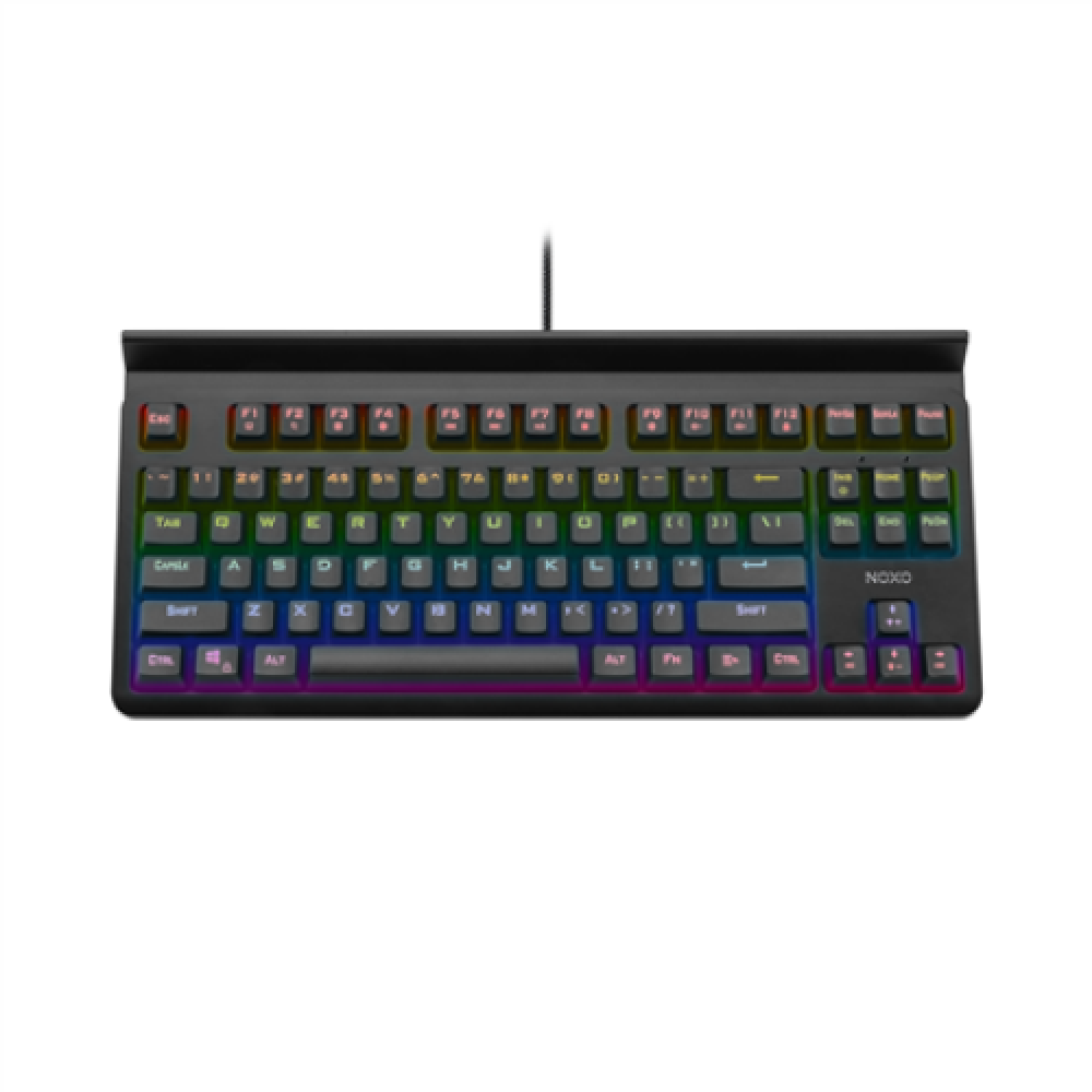 NOXO Specter Gaming keyboard Mechanical Mechanical switches with noticeable tactile and audible feedback; Individually backlit keys with dynamic lighting effects and rainbow illumination; Compact design maximizes desktop space for mouse movement; Long las