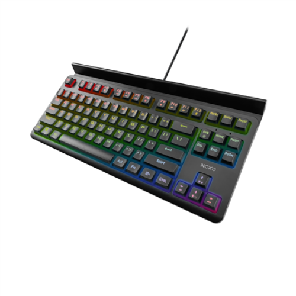 NOXO Specter Gaming keyboard Mechanical Mechanical switches with noticeable tactile and audible feedback; Individually backlit keys with dynamic lighting effects and rainbow illumination; Compact design maximizes desktop space for mouse movement; Long las