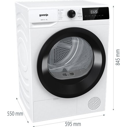 Gorenje Dryer Machine , DHNE82 , Energy efficiency class Class D , Front loading , 8 kg , LED , Depth 55 cm , White