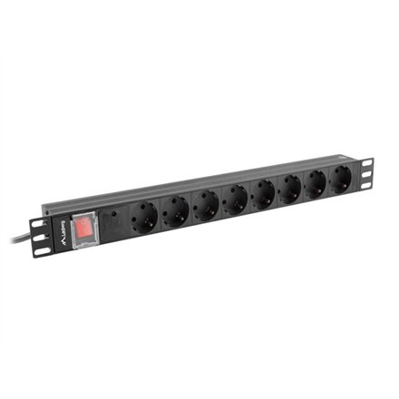 Lanberg Power Distribution unit (PDU) 19 1U 16A 2m 8X Schuko oulets , PDU-08F-0200-BK