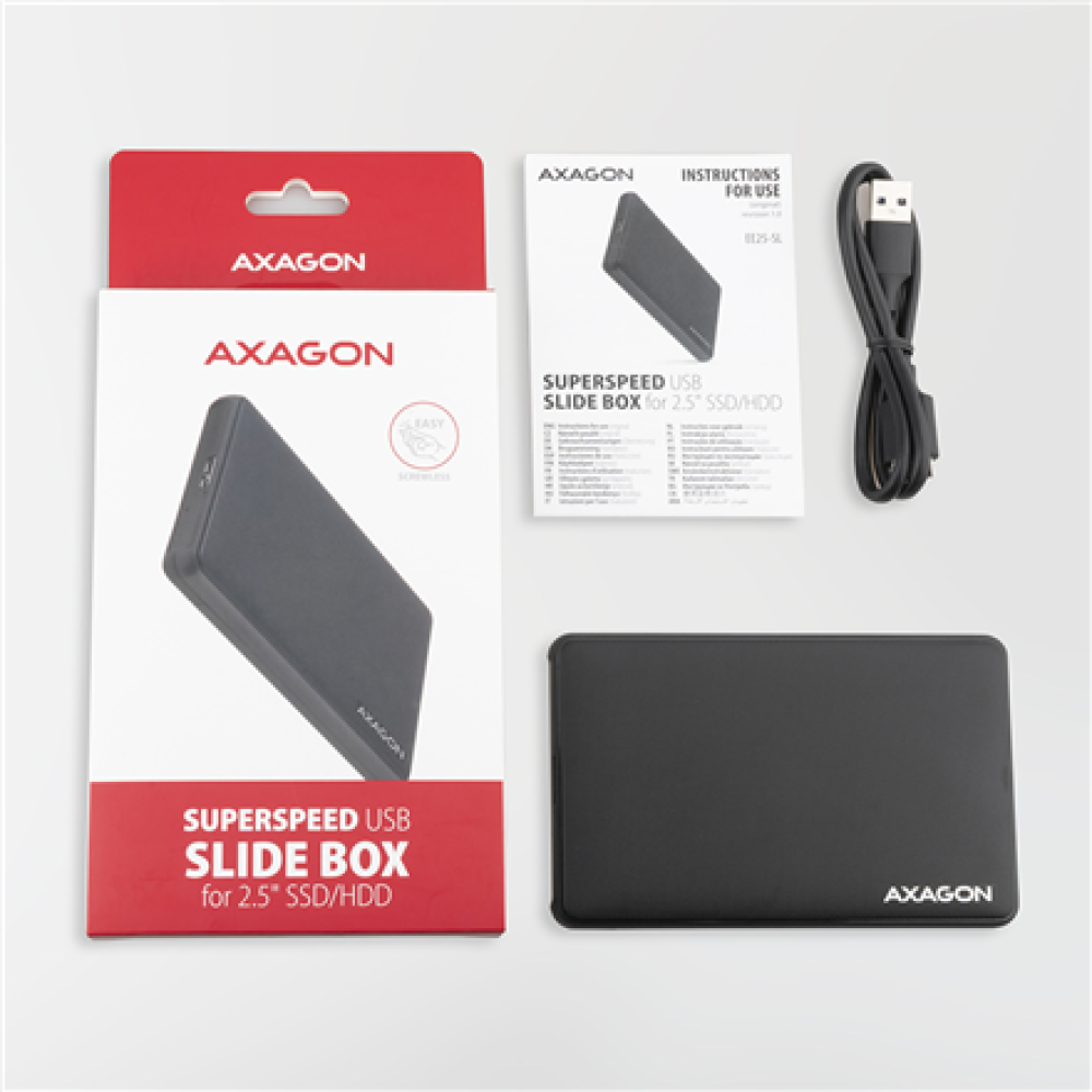AXAGON Screwless USB 3.2 Gen 1 - SATA 6G external box for 2.5 SSD/HDD , EE25-SL