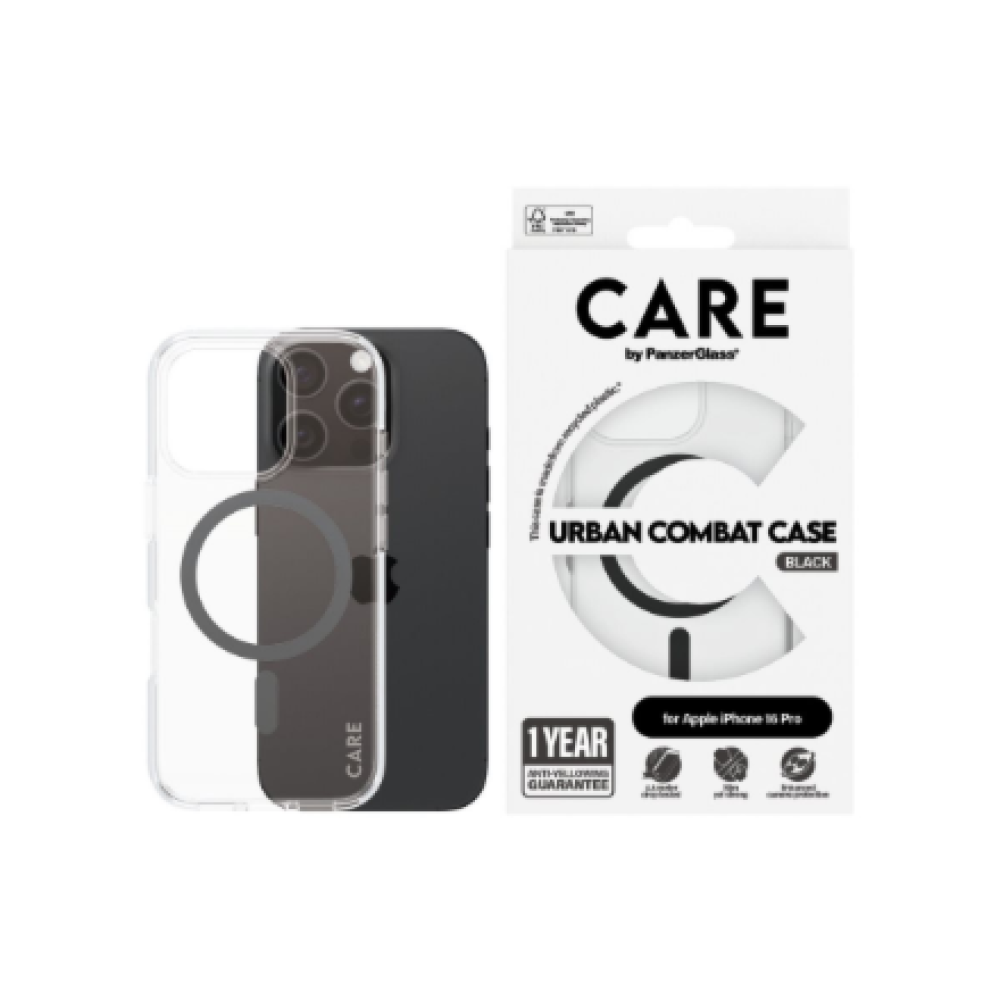 CARE Flagship Case , Back cover , Apple , iPhone 16 PRO , Recycled plastic , Black , MagSafe