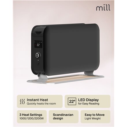 Mill Instant Max Led Portable Heater , CO2200LEDMAXBLACK , Convection Heater , 2200 W , Number of power levels 3 , Suitable for rooms up to 5-30 m² , Black