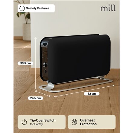 Mill Instant Max Led Portable Heater , CO2200LEDMAXBLACK , Convection Heater , 2200 W , Number of power levels 3 , Suitable for rooms up to 5-30 m² , Black